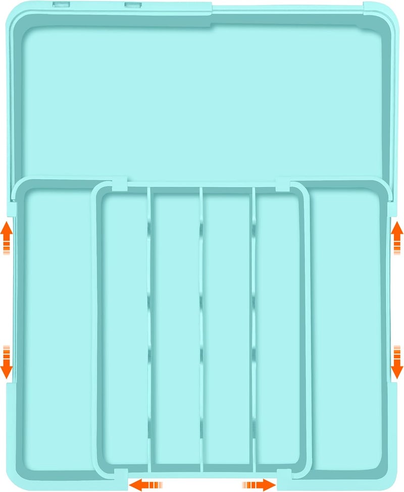 Spaclear Silverware Organizer - Expandable Silverware Drawer Organizer Adjustable Drawer Organizer, Silverware Tray for Drawer15.2"x 19" Cutlery Drawer Organizer, Kitchen Organizers Storage, Turquoise - Image 1